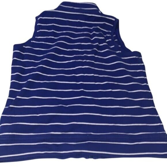 Sleeveless Blue & White Striped Zip-Up Vest And Crop Pants Set - Picture 6 of 13